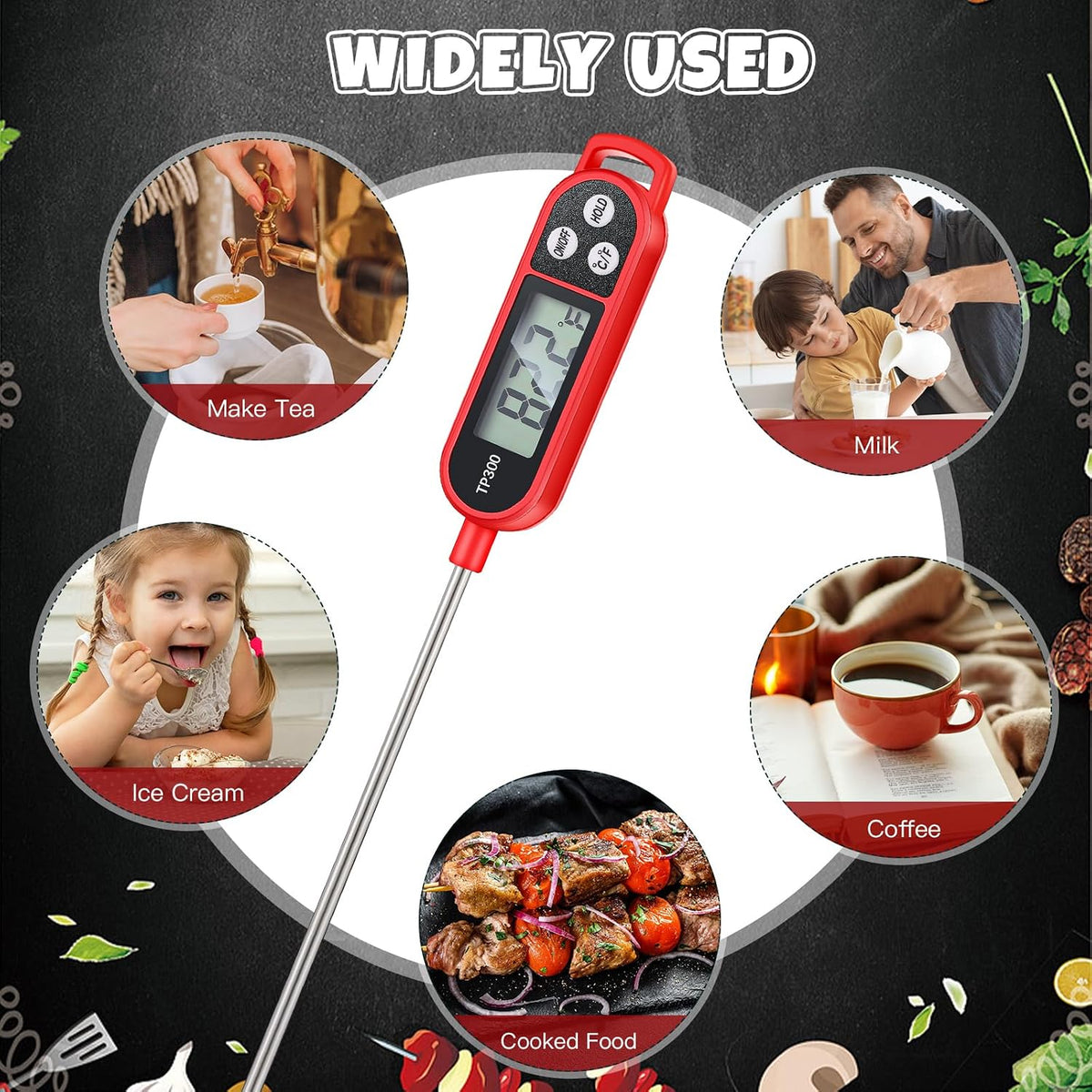 Copkim Food Thermometer Instant Read Probe BBQ,Red