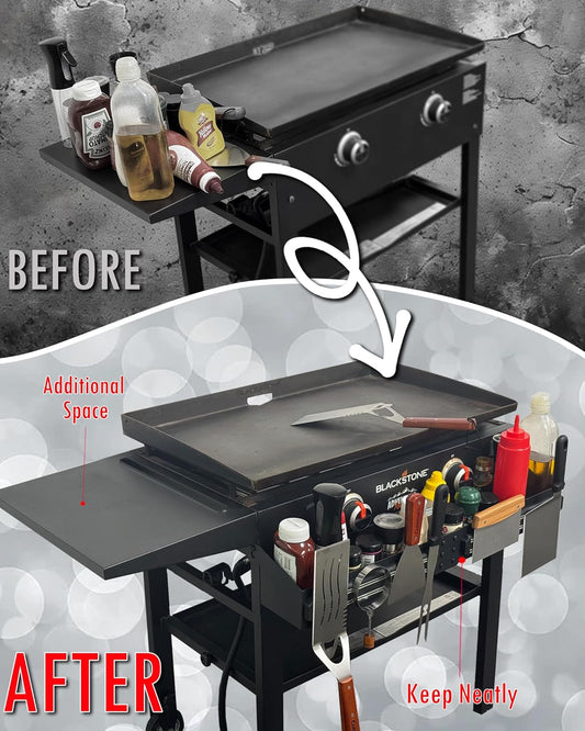Front Griddle Caddy for Blackstone 28/28XL Inch With Two Magnetic Tool Holders, Large Capacity for Blackstone Griddle Accessories 28 Inches Bottle Storage, Easy Front Access, Black Stone Caddy