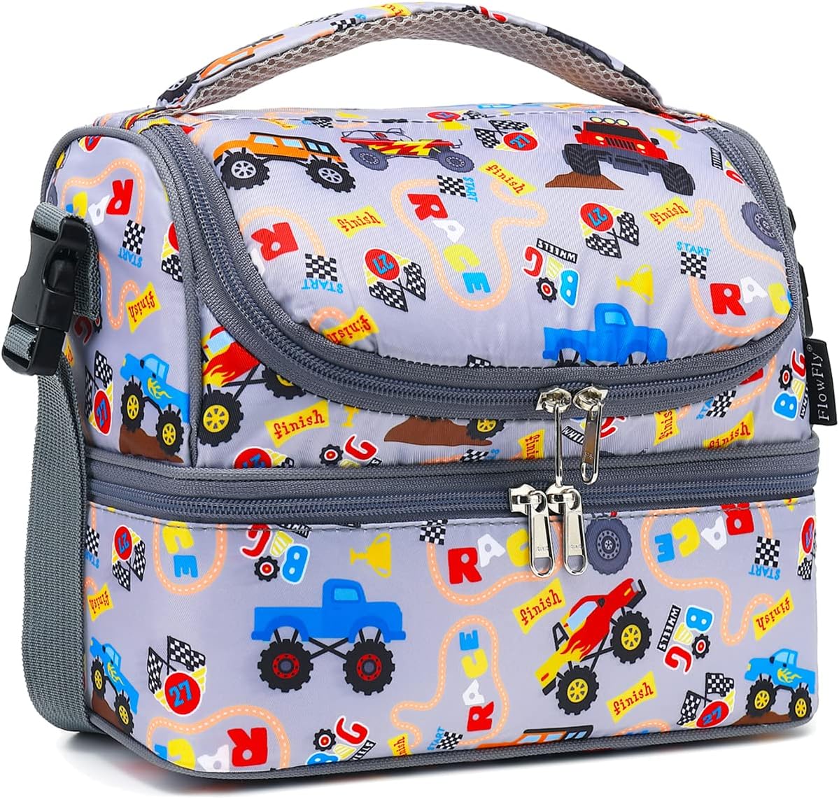 FlowFly Kids Double Decker Cooler Insulated Lunch Bag Large Tote for Boys, Girls, Men, Women, With Adjustable Strap, Unicorn