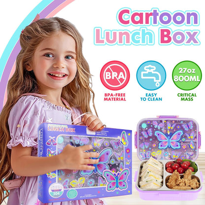 Stainless Steel Bento Lunch Box for Kids, 800ml/27oz BPA-Free Leak-Proof Food Containers with 3 Compartments, Freezer & Dishwasher Safe, Back to School Students Lunches Size for Ages 3-7