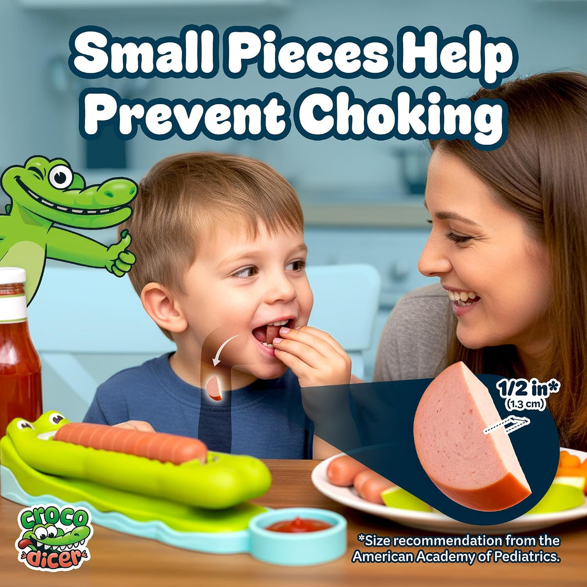 CrocoDicer: Fun Hot Dog Cutter That Lets Kids Cut Their Own Hot Dogs Safely. One Press = 24 Bites. Even Picky Eaters Will Love Dinner Time. 100% Kid and Crocodile Safe (Not Approved by Alligators).