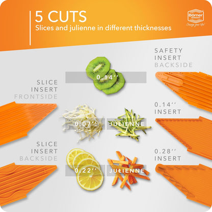 Mandoline Food Slicer Börner V1 (Starter Set) by Reston Lloyd • V-Slicer with 3 Blade Inserts & Food Holder • Made in Germany • Fruit & Vegetable Chopper • Multiple Settings • Color: Red