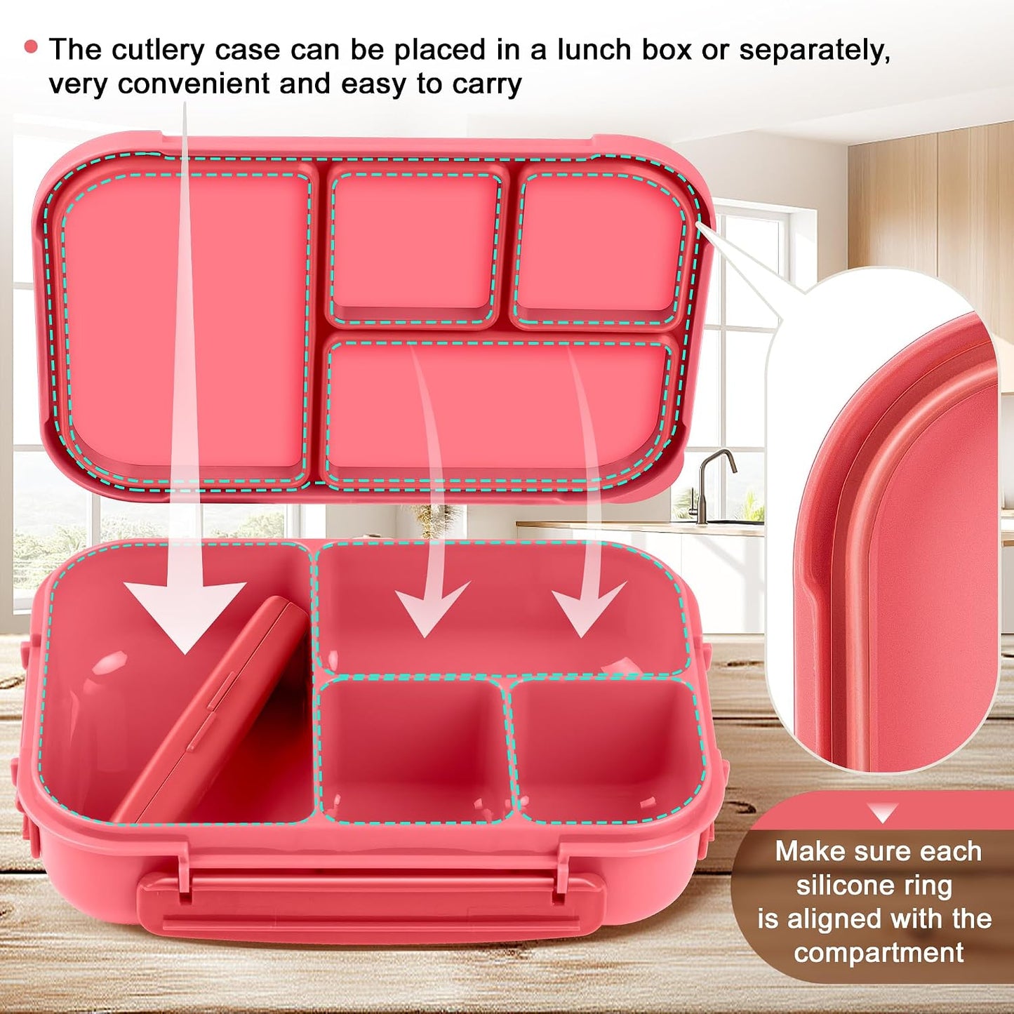 Amathley Lunch Box Kids,Bento Box Adult,Leakproof Lunch Containers for Adults/Kids/Toddler,1200ML-4 Compartments bento Lunch box with Utensil,Microwave & Dishwasher & Freezer Safe (Pink Berry)