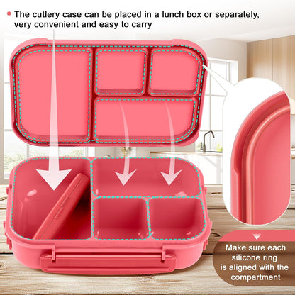 Amathley Lunch Box Kids,Bento Box Adult,Leakproof Lunch Containers for Adults/Kids/Toddler,1200ML-4 Compartments bento Lunch box with Utensil,Microwave & Dishwasher & Freezer Safe (Pink Berry)