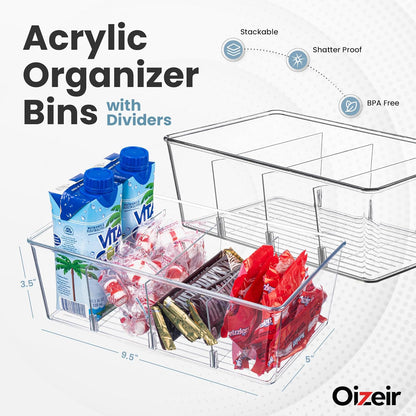 Oizeir 8 Pack Clear Plastic Storage Bins with Handles – Stackable Fridge Organizer Bins for Refrigerator, Freezer, Pantry, Kitchen Cabinet & Cupboard Organization, BPA-Free Acrylic, Transparent