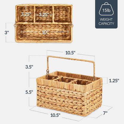 Best Choice Products Handwoven Silverware Organizer w/Handle, 5 Compartment Flatware Organizer, Shelf Storage Basket, Wicker Utensil Caddy, Cutlery Basket Holder for Party, Picnic, BBQ - Chestnut