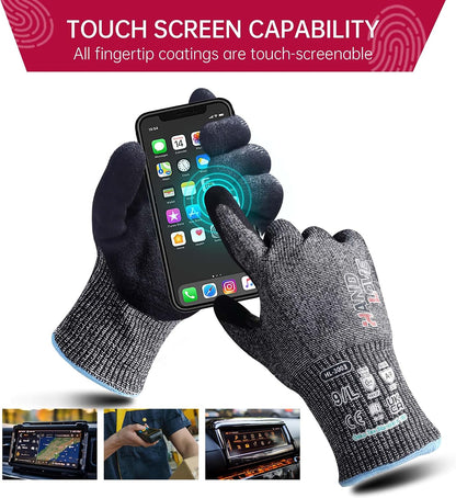 HandLove Cut Resistant Gloves – ANSI A9 Cut Proof Safety Work Gloves | Sandy Nitrile Anti-Slip, Touchscreen, Durable, PFAS Free | Wood Carving, Gardening, Glass Cutting, Car Repair – Yellow,1Pair,M