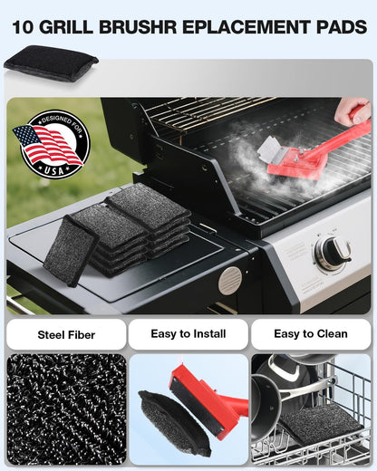 Grill Brush, Bristle Free, Safe Wire Bristles Steam Cleaning Brush, Cleaning Kit for Outdoor Grill, BBQ Cleaner Accessories, 2 Replacement Heads（Bristle Free & Wire Bristles）