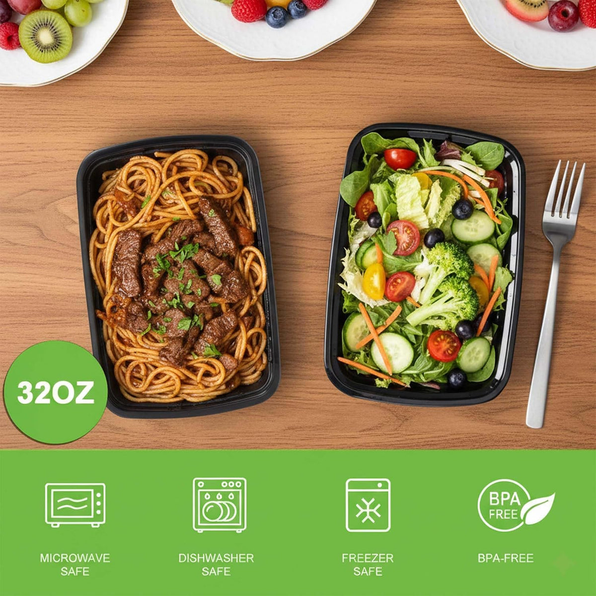 50 Pack (100-Piece) Meal Prep Containers with Lids, Reusable 2-Compartment Food Storage, Sturdy Leakproof, Food Safe, Microwave Freezer Dishwasher Safe, To-Go Takeout Plastic Containers – 60828