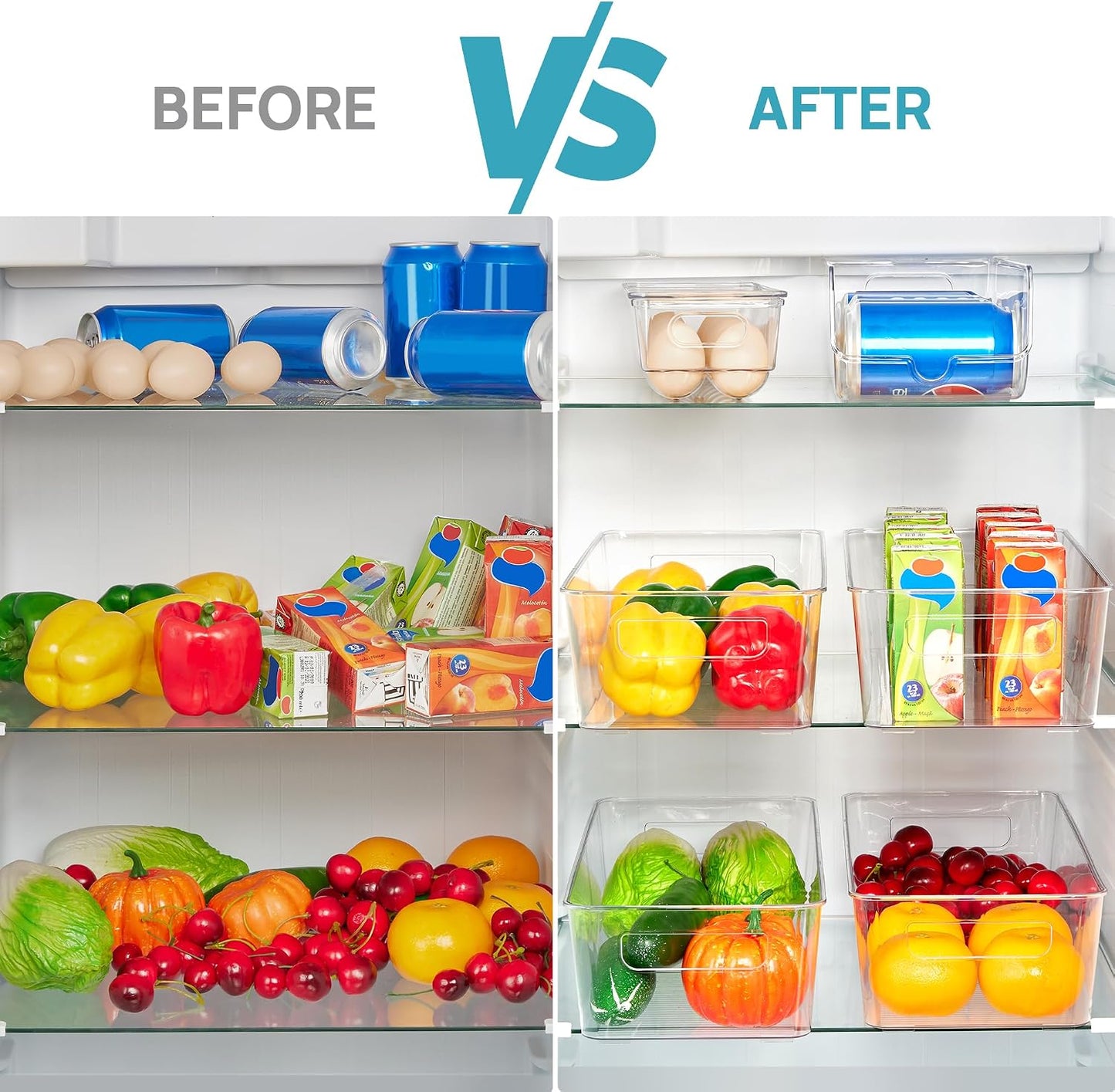 Vtopmart Set of 8 Fridge Organizer, Refrigerator Organizer Bins with Handles, Freezer Organizer Clear Organizing Bins, BPA-Free Fridge Storage Containers for Fridge, Freezer, Cabinet, Kitchen, Pantry
