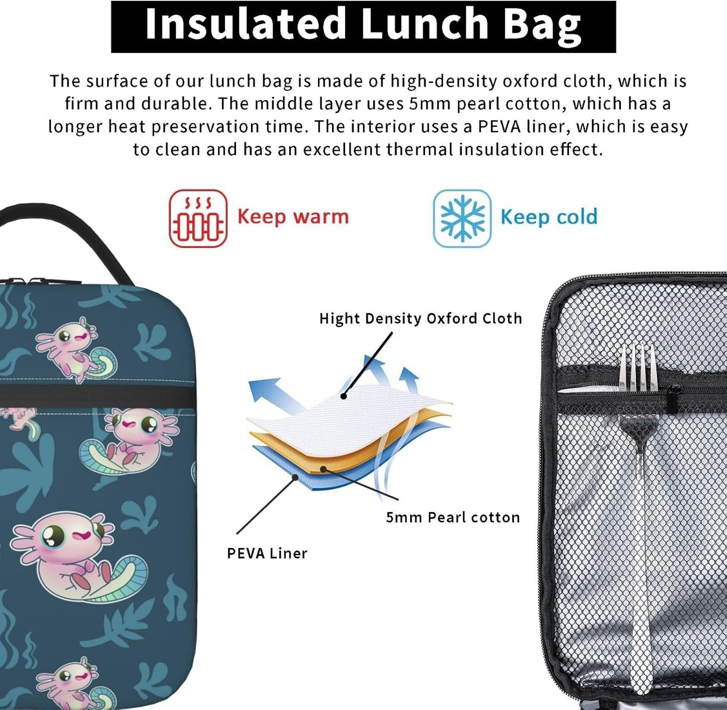 Black Cat Reusable Lunch Box Food Bag Insulated Lunch Bag for Teenage Boys Girls School Beach