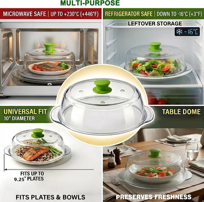 Glass Microwave Splatter Cover for Food 10 inch, 4 Vents, Heat Resistant