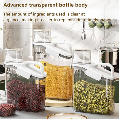 Cereal Containers Dispenser Rice Storage Container Clear Food Storage Containers Measuring Cup Pour Spout With Lids Airtight For Kitchen Grain Dry Food Pet Dog Food Organization（Green 1.6L）