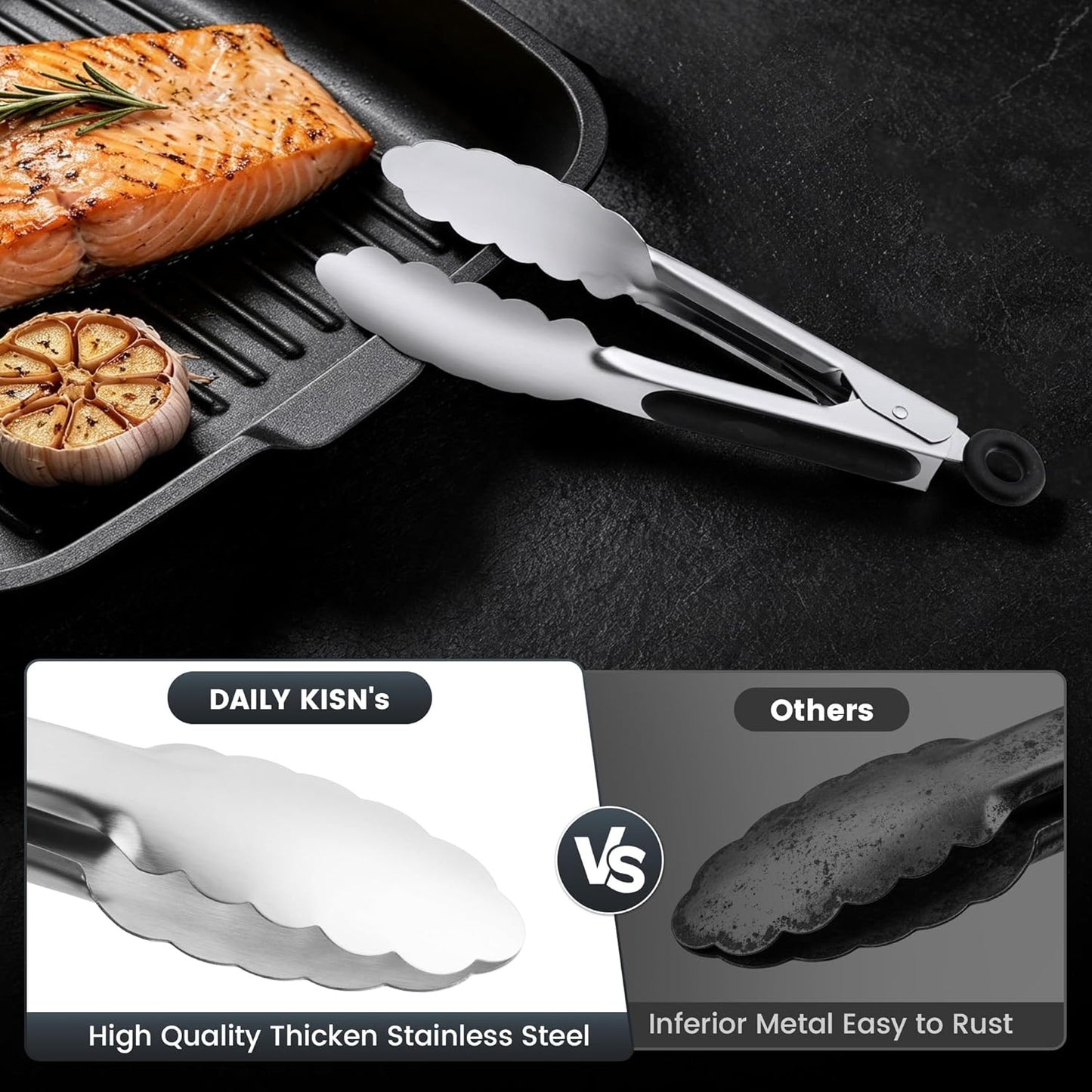 Stainless Steel Tongs Set, Food Grade Stainless Steel Kitchen Tongs, Heat Resistant 600 Degrees, for Cooking, BBQ Barbecue, Grilling, Buffet, Serving (7"+9"+12")