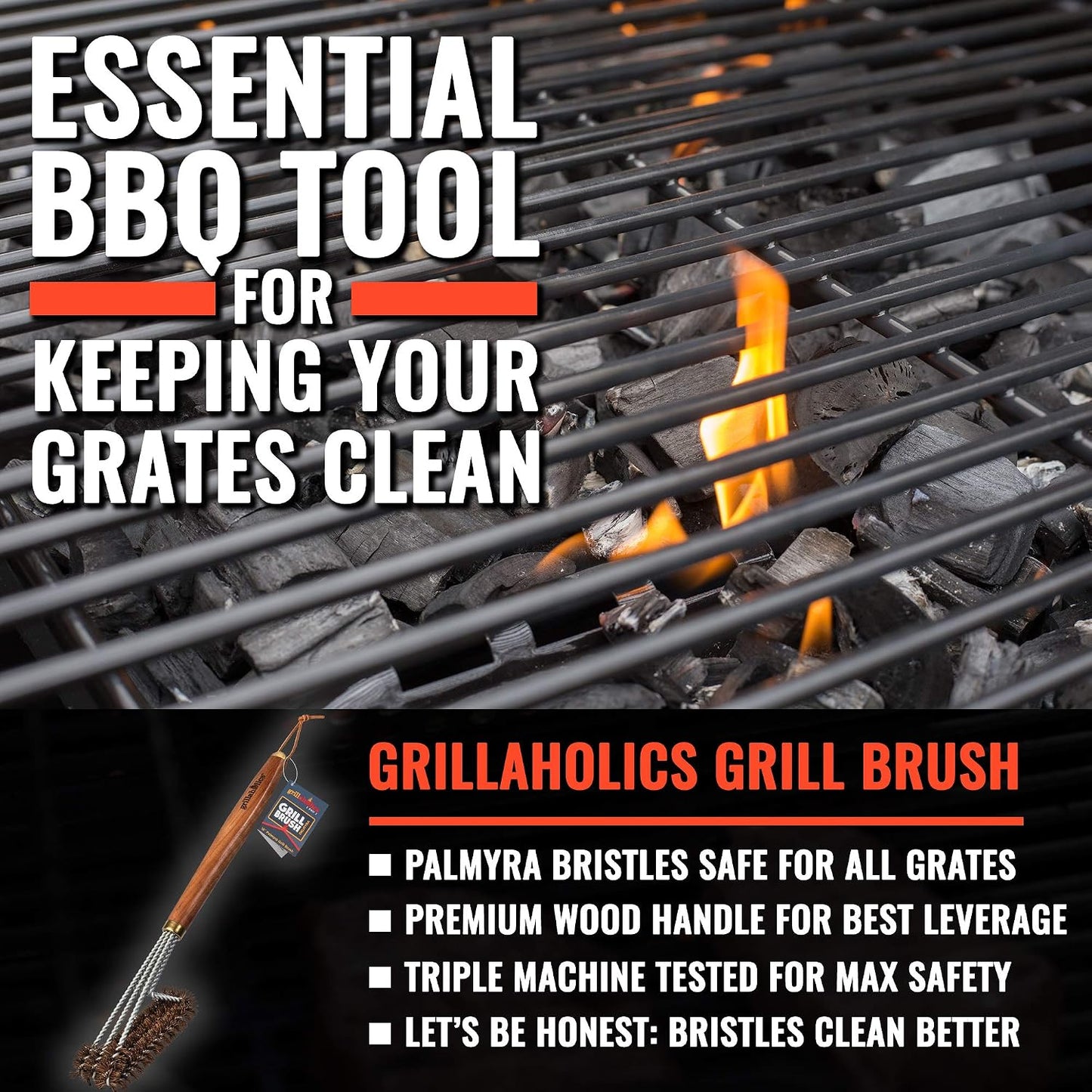 Grillaholics Grill Brush for Outdoor Grill - Safe Bristle Free BBQ Brush with Built-in Scraper – The Perfect Grilling Accessory for Cleaner Grilling