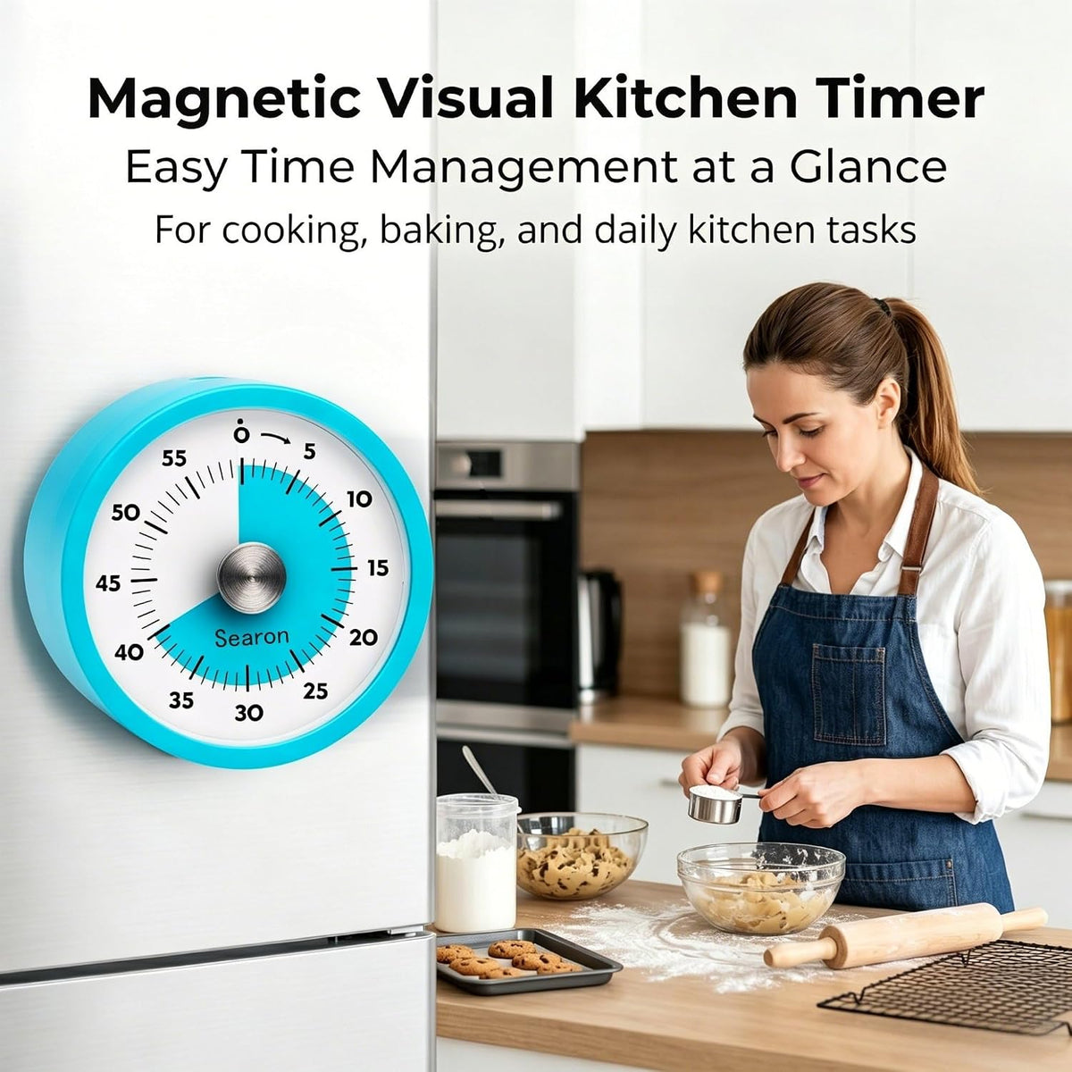 Searon Magnetic Kitchen Timer, 60-Minute Visual Dial (Blue)