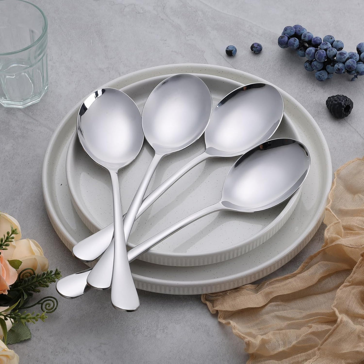 E-far Large Serving Spoons Set of 4, Stainless Steel Serving Utensils Set