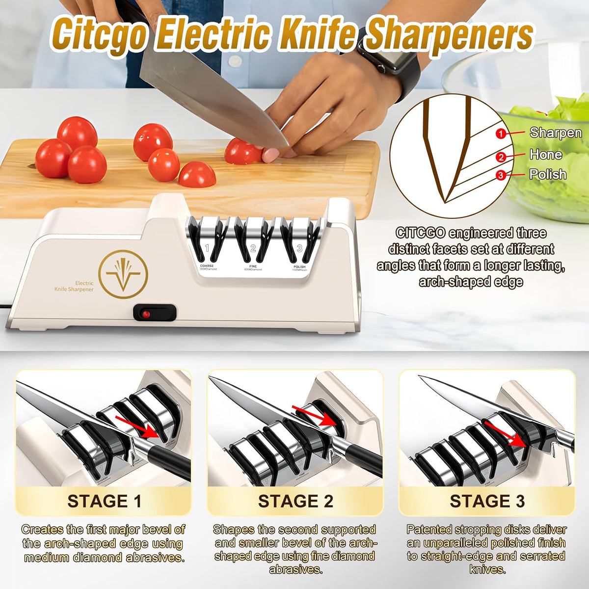 VIDOME Professional 3-Stage Electric Knife Sharpener