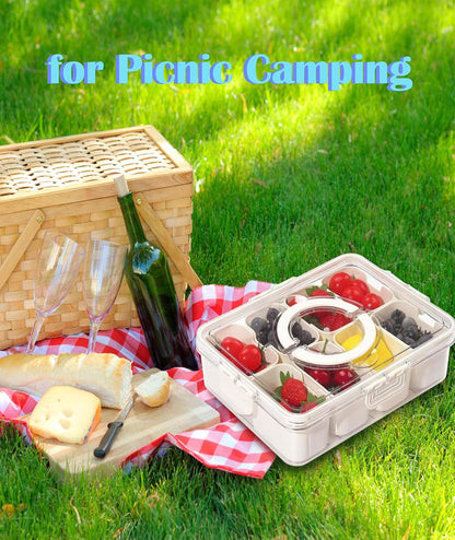 1Pack Divided Serving Tray with Lid and Handle Snack Tray with Lid Picnic Charcuterie Fruit Tray Candy Container Picnic Charcuterie Travel Box for Snacks (1)