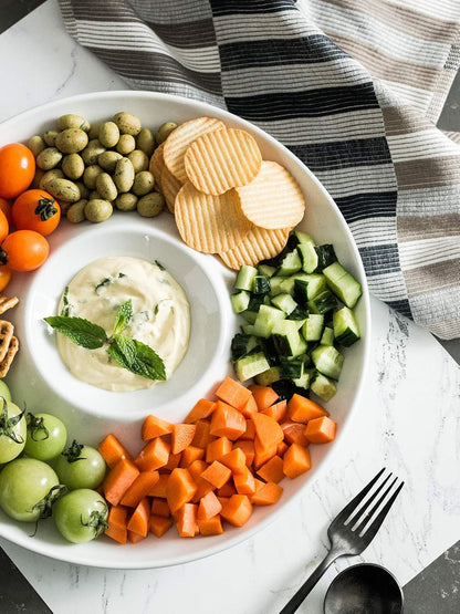 LAUCHUH Veggie Tray Set of 2, Porcelain Chip & Dip Serving Set Divided Serving Platter White Serving Tray for Father's Day Party, Fruits, Veggies, Candy, Snack, Dessert, 12 inch