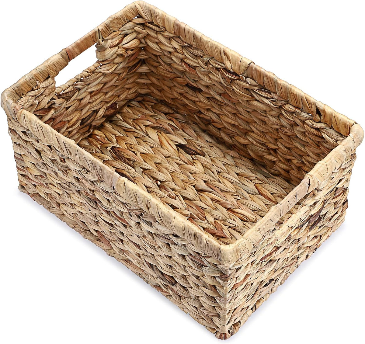 Hipiwe Water Hyacinth Storage Basket Bin Handwoven Decorative Basket Large Wicker Baskets Box with Handles Open Storage Bin Rectangular Baskets Containers for Shelf Pantry Organizing