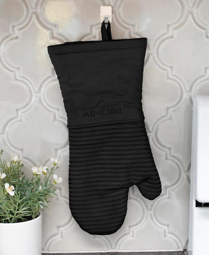 All-Clad Silicone Oven Mitts: Heat Resistant up to 500 Degrees - 100% Cotton & Silicone, 14"x7" Oven Mitt for Kitchen and Barbeque, Pewter