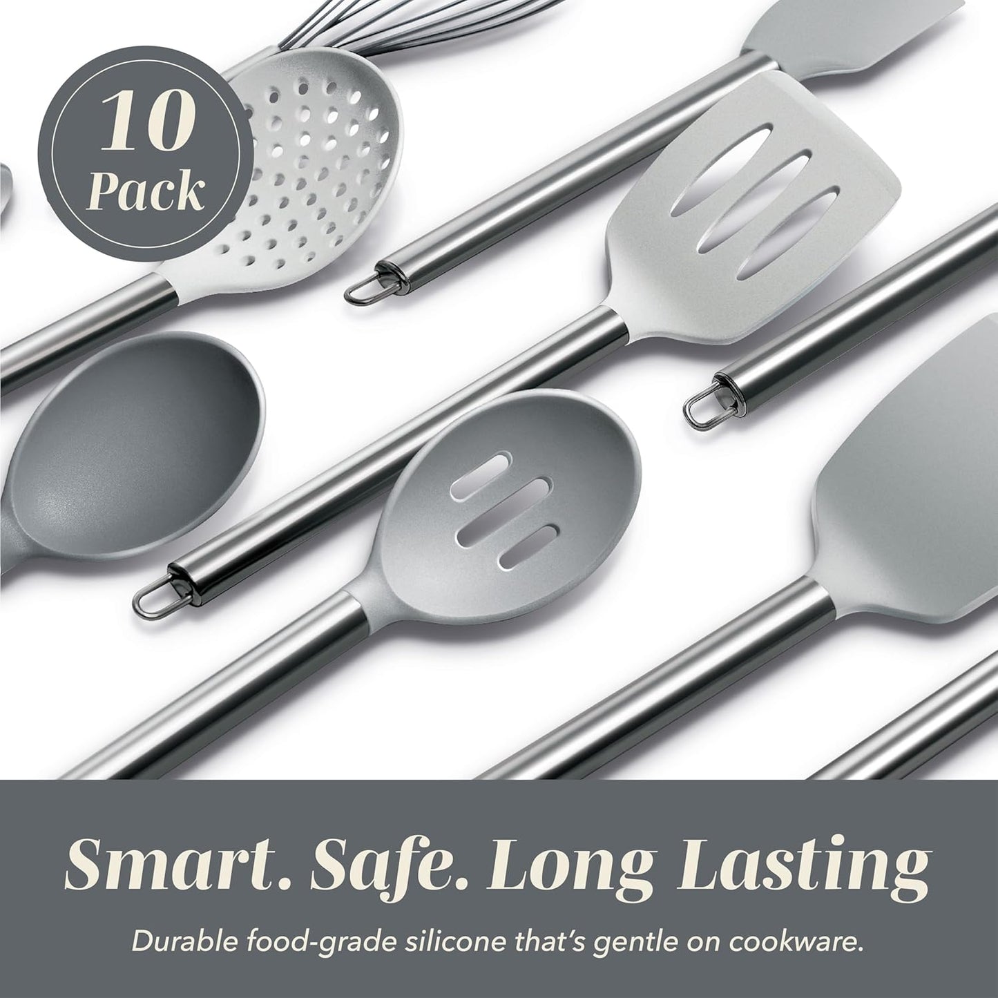 COOK WITH COLOR Silicone Cooking Utensils, Kitchen Utensil Set, Easy to Clean Silicone Kitchen Utensils, Cooking Utensils for Nonstick Cookware, Kitchen Gadgets Set, 38 Piece, Mint