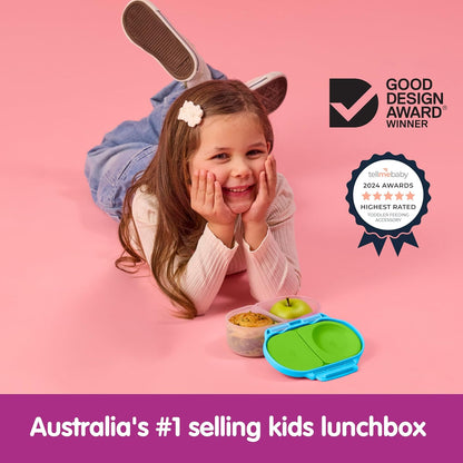 b.box Snack Box 2-Pack - Leak Proof Mini Bento Box for Kids & Toddlers, 2 Compartment Snack Containers for Kids, Dishwasher Safe, BPA-Free, PFAS-Free, Ages 4mo+, 1 3/4 Cup Each (Strawberry + Lilac)