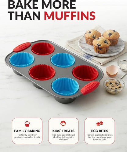 Boxiki Kitchen Non-Stick 12 Cup Silicone Muffin Pan with Steel Frame - BPA Free, Non-Toxic, Anti-Warp, Durable & Easy to Pop Silicone Muffin Tin - Perfect Cupcake Pan