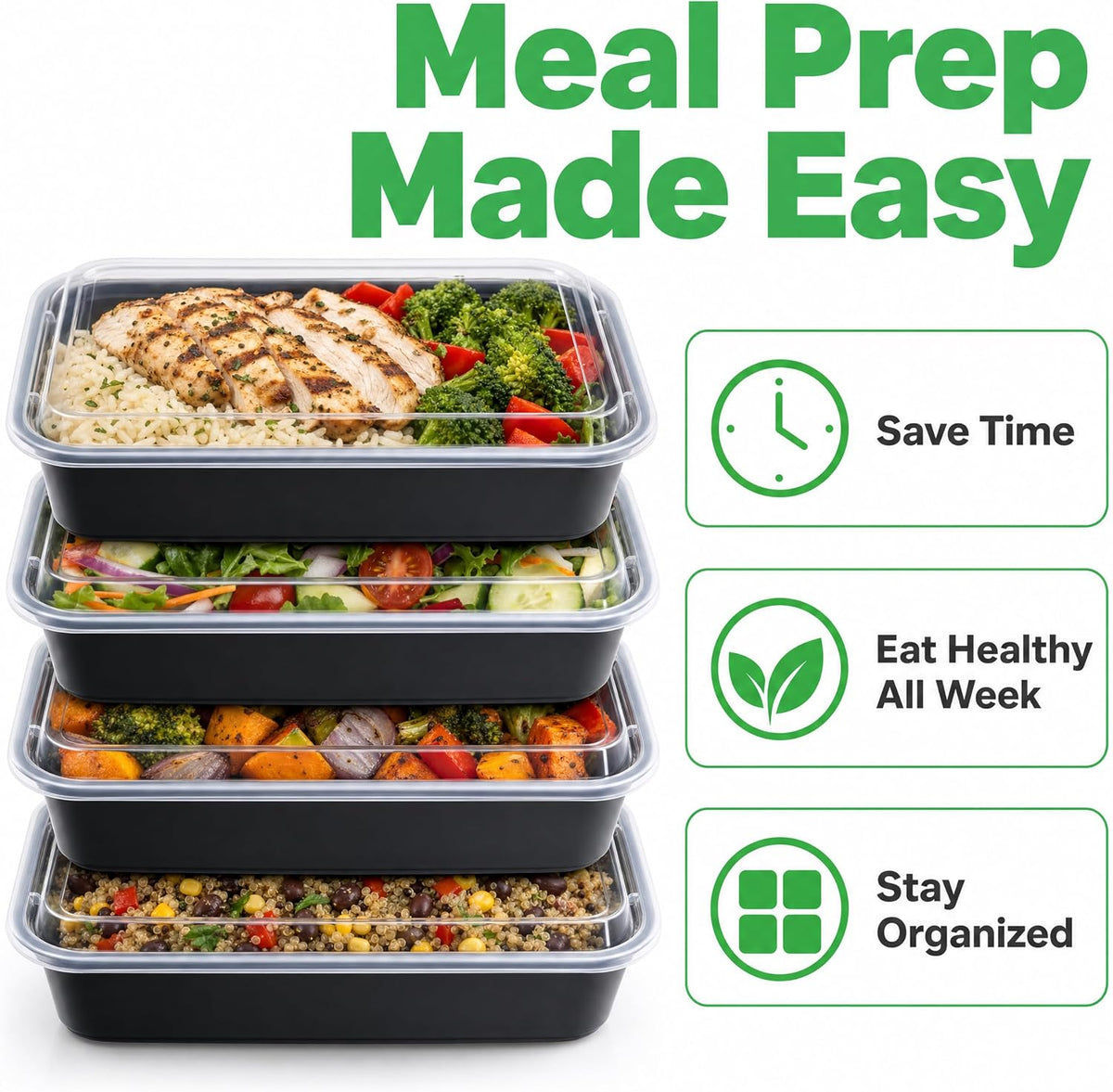 Green Direct Lunch Box Sets/Large Food Container with Lid / 2 Compartment Bento Box, Microwaveable, Freezer & Dishwasher Safe, Leak Proof, 10 Pack