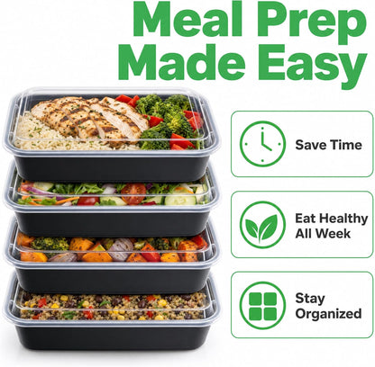 Green Direct Lunch Box Sets/Large Food Container with Lid / 2 Compartment Bento Box, Microwaveable, Freezer & Dishwasher Safe, Leak Proof, 10 Pack