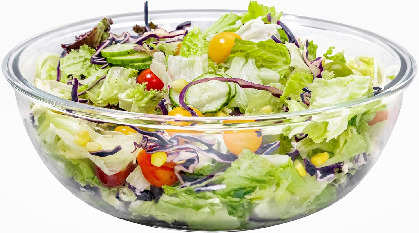 4.7Qt Large Glass Mixing Bowl with Lid, Clear Large Salad Bowls with Airtight Bamboo Lid & Handle,Thickened Glass Big Mixing Bowls Cooking Bowl for Serving, Food Prep, Kitchen,Borosilicate Glass