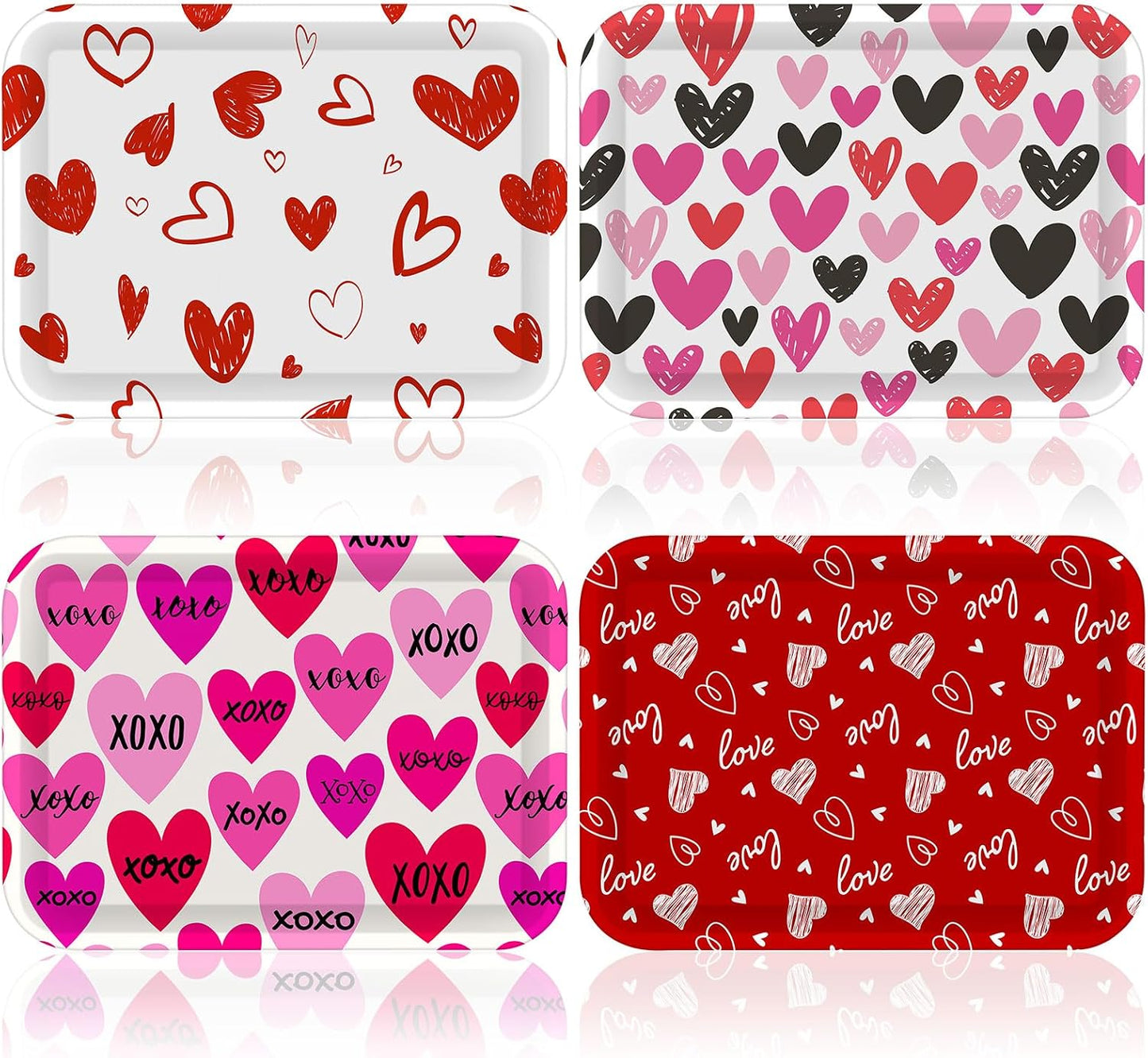 4 Pcs Valentine's Day Serving Tray 13 x 10 Inch Heart Reusable Serving Platter Melamine Dessert Plate Dish for Valentine's Day Party Decorations Supplies
