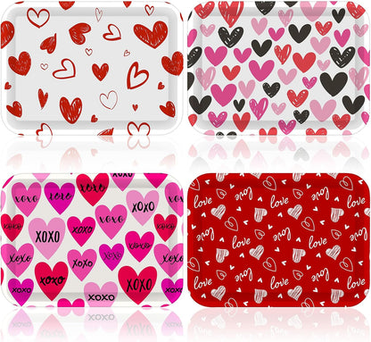 4 Pcs Valentine's Day Serving Tray 13 x 10 Inch Heart Reusable Serving Platter Melamine Dessert Plate Dish for Valentine's Day Party Decorations Supplies
