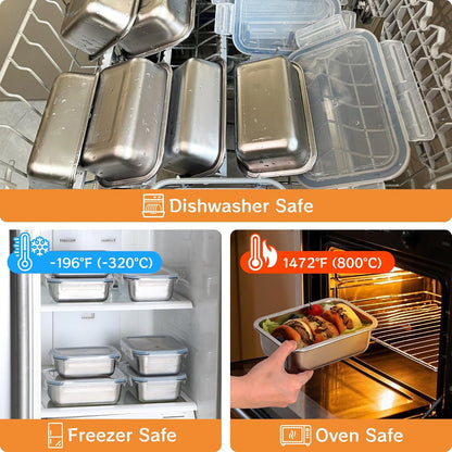 8-Piece 304 Stainless Steel Food Storage Containers with Lids, Leakproof & Airtight Bento Lunch Box, Oven/Freezer/Dishwasher Safe,Stackable Kitchen Storage Set