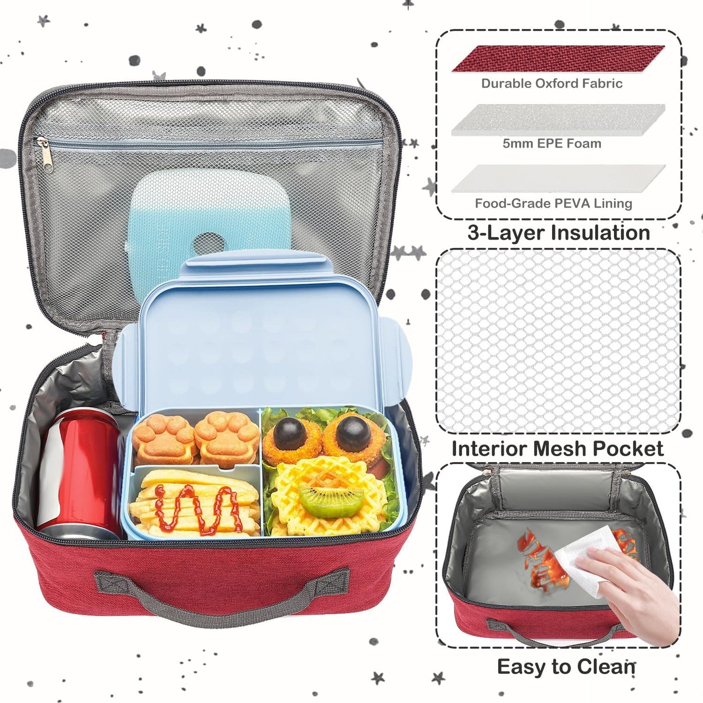 FlowFly Kids Lunch box Insulated Soft Bag Mini Cooler Back to School Thermal Meal Tote Kit for Girls, Boys, Black