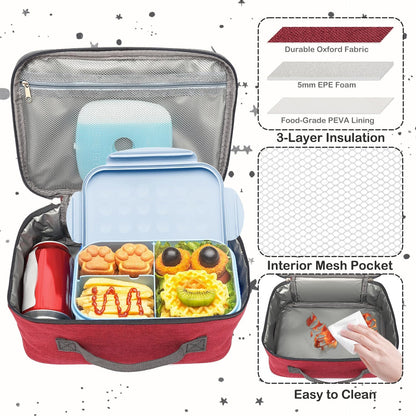 FlowFly Kids Lunch box Insulated Soft Bag Mini Cooler Back to School Thermal Meal Tote Kit for Girls, Boys, Black