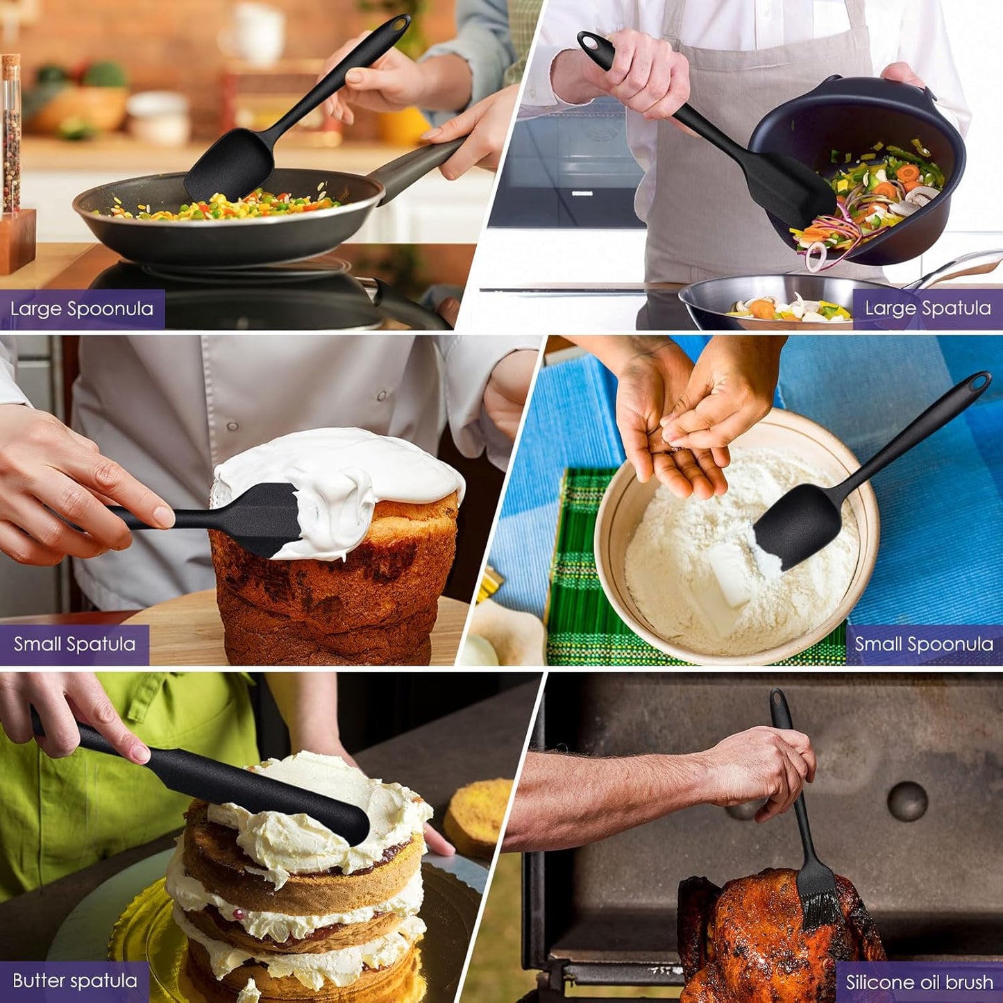 Silicone Spatula Set, 6PCS Heat Resistant Spatulas for Cooking, Food Grade Silicone Rubber Spatula Set for Baking, Non Stick Dishwasher Safe BPA-Free
