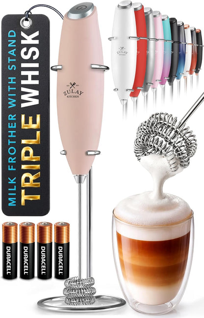 Zulay Kitchen Rechargeable Milk Frother Handheld - Frother Wand, Drink Mixer, Electric Whisk Frother, for Cappuccinos, Matcha & Protein Powder - Dynamic 3 Whisk, 3 Speed 500mAh Black - Colors B