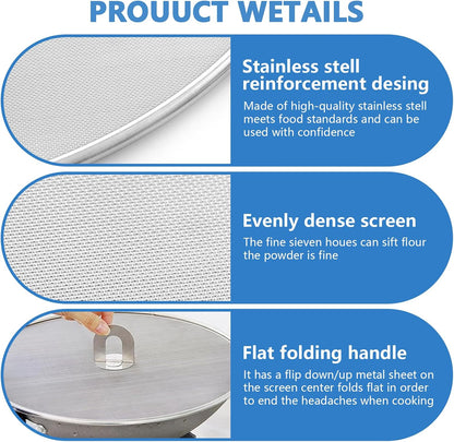 Splatter Screen for Kitchen, Stainless Steel Fine Mesh Splatter Screen for Frying Pan, 10, 13 Inch Grease Splatter Guard with Fold Flat Knob