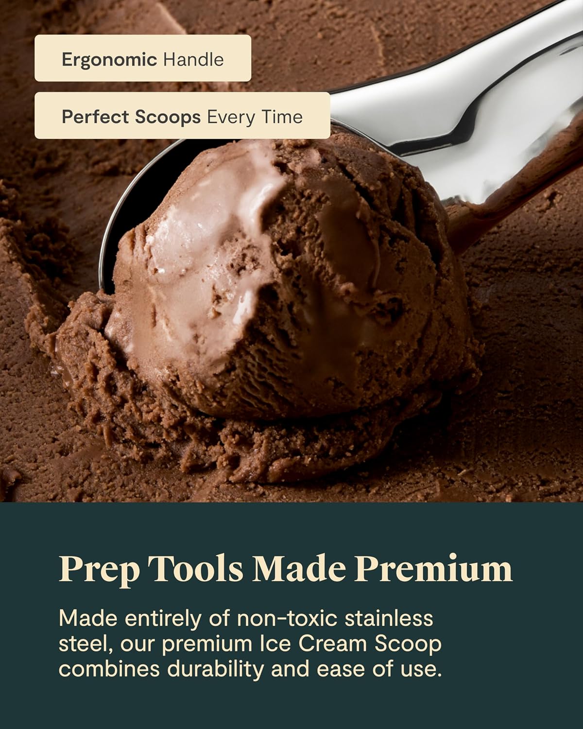 Caraway Stainless Steel Ice Cream Scoop with Ergonomic Handle