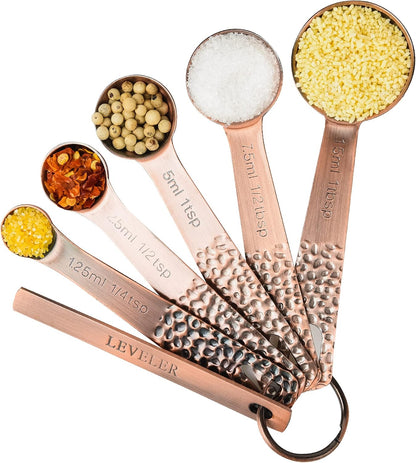 Copper Measuring Cups and Spoons Set 14, Stainless Steel Measuring Cups and Spoons set, Metal 6 Measure Cup and 7 Measure Spoon with 1 Leveler for Kitchen & Baking