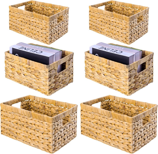M4DECOR Set of 6 Water Hyacinth Storage Baskets – Wicker Storage Baskets for Shelves, Pantry Baskets for Organizing, Handwoven Wicker Baskets for Storage (6 Packs)