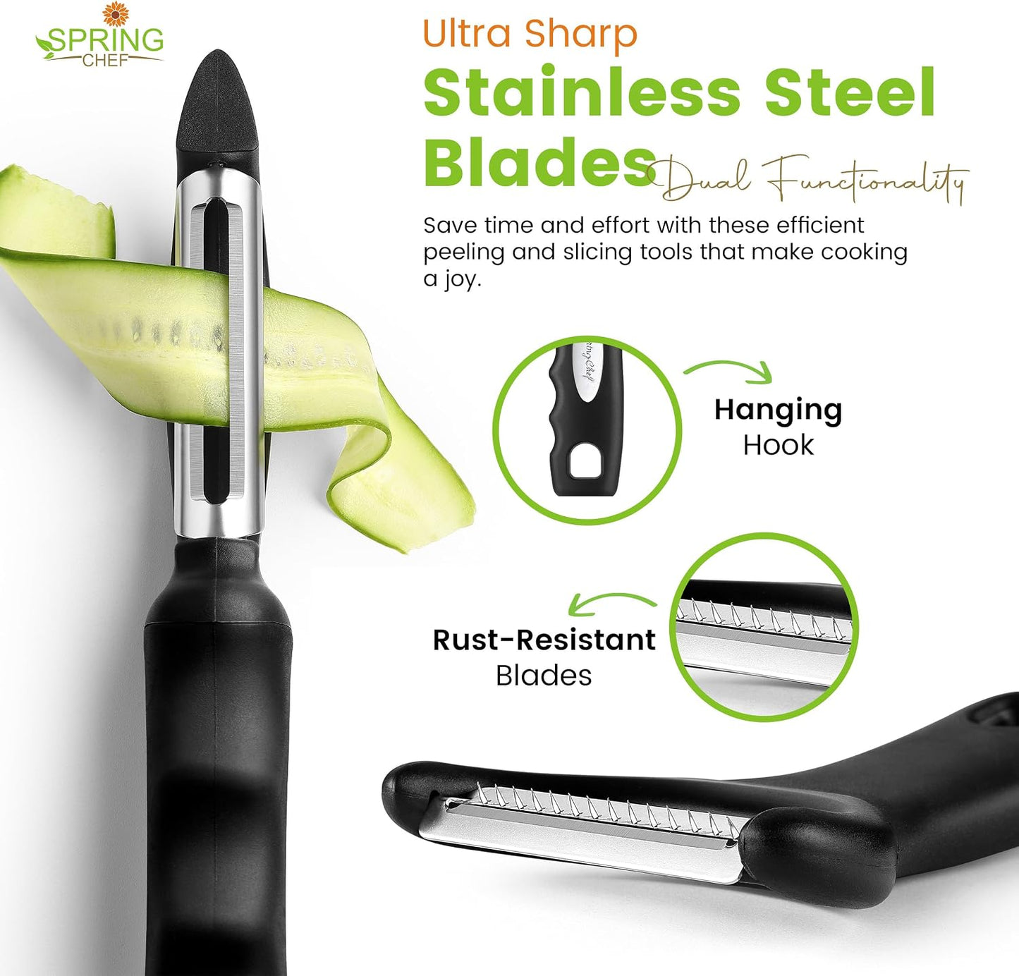 Spring Chef Swivel Potato Peeler & Julienne Vegetable Peeler w/Soft Handle