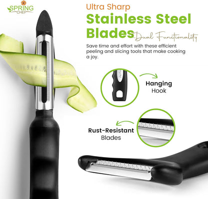 Spring Chef Swivel Potato Peeler & Julienne Vegetable Peeler w/Soft Handle