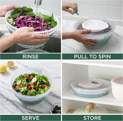 COOK WITH COLOR Collapsible Salad Spinner - 4 QT Space Saving Lettuce Dryer with Folding Collapsible Colander Great for Washing and Drying Fruit and Vegetables (Grey)