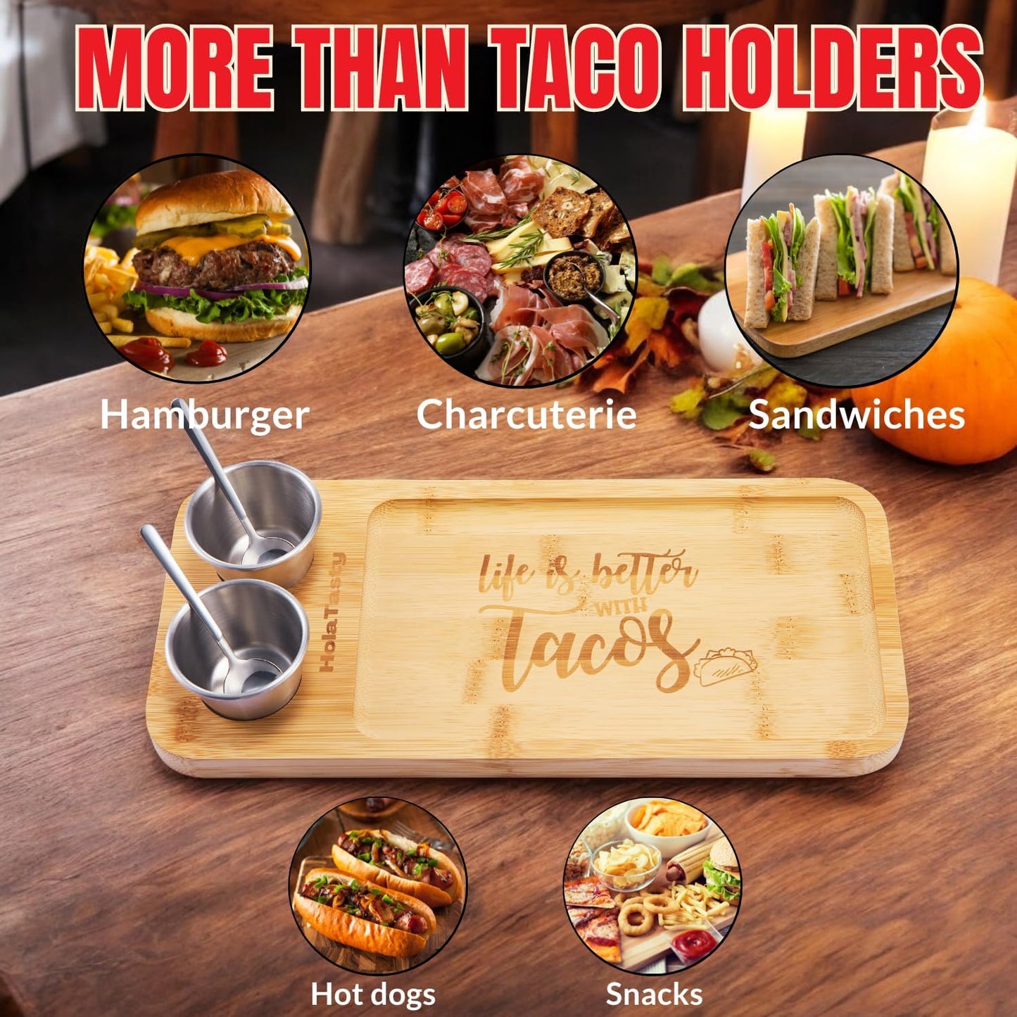 Taco Holder Kit, 3-in-1 Taco Set - Taco Shell Stand + Serving Tray + Sauce Cup, Taco Presentation Rack Plate for Taco Tuesday Bar Party, Gifts for Taco Lovers Holiday Accessories Cinco de Mayo Events
