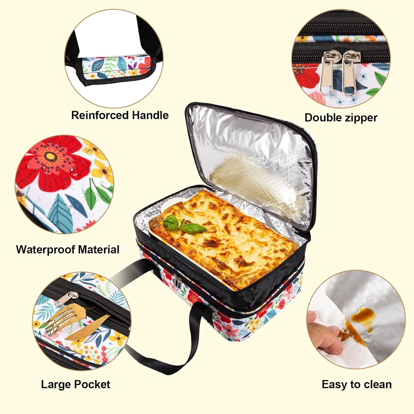 Insulated Casserole Carrier Fits Pioneer Woman Kitchen Stuff & 9x13 Baking Dish, Large Lasagna Lugger Tote, Leakproof Thermal Food Warmer Bag for Potluck, Picnic, Travel, Hot/Cold Food & Mom Gifts