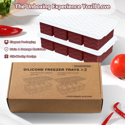 Doasuwish Silicone Freezer Molds for Soup with Lid – 1-Cup Soup Container Style Ice Cube Trays for Freezer, Meal Prep & Food Storage, Freeze 250mL/125mL Portions – 2 Pack