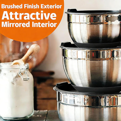 Umite Chef Thickened Heavy-Duty 26pcs Stainless Steel Bowl, Mixing Bowl Set with Lid, Grater Attachment, Colorful Non-Slip Bottom and Kitchen Gadget Set, Sizes 7, 4, 2.5, 2.0, 1.5, 1QT